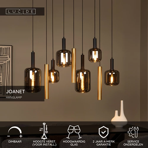 Lucide JOANET - Hanglamp - 6xE27 - Messing - USP